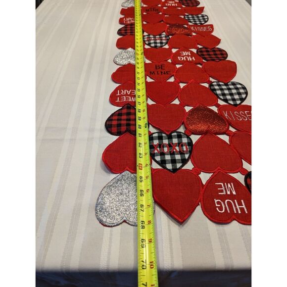 Red Hearts Valentine Table Runner Red Plaid and black and Red Heart's - Picture 3 of 11